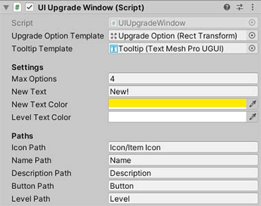 The UIUpgradeWindow component