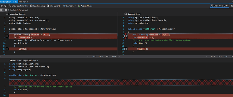 The Visual Studio Merge Editor Interface