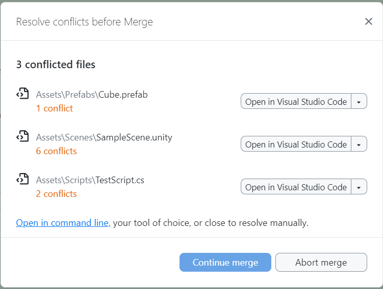 The popup that appears showing you the files with Merge Conflicts.