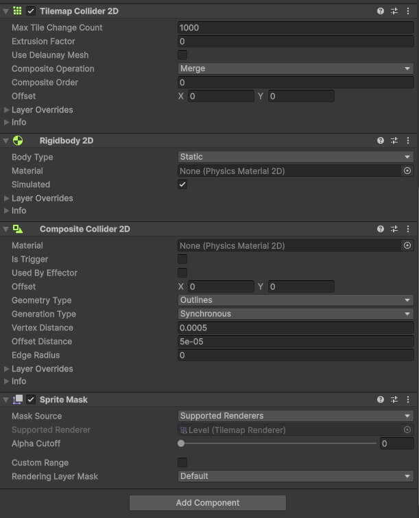 Unity components needed for tilemap masking