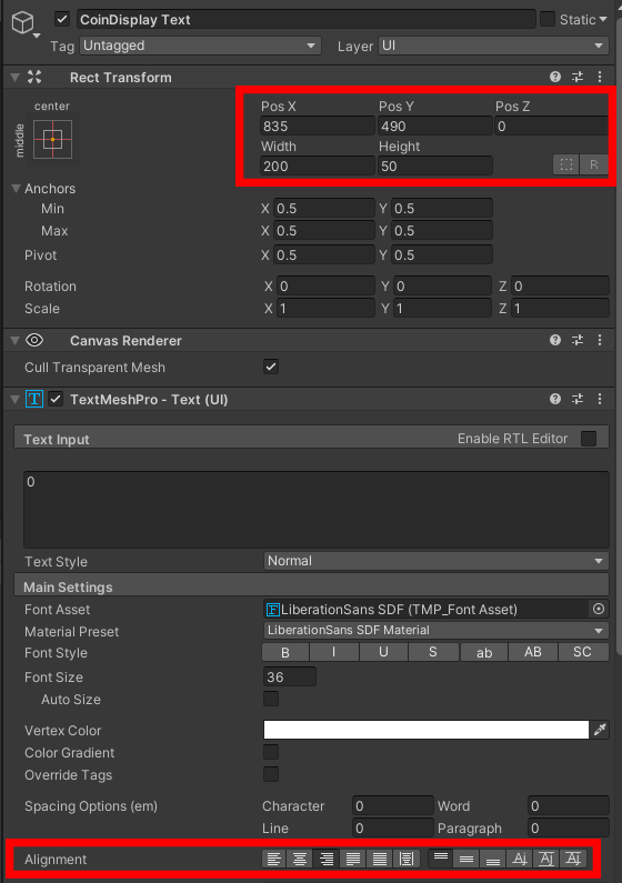 Setting the Rect Transform position and alignment to right