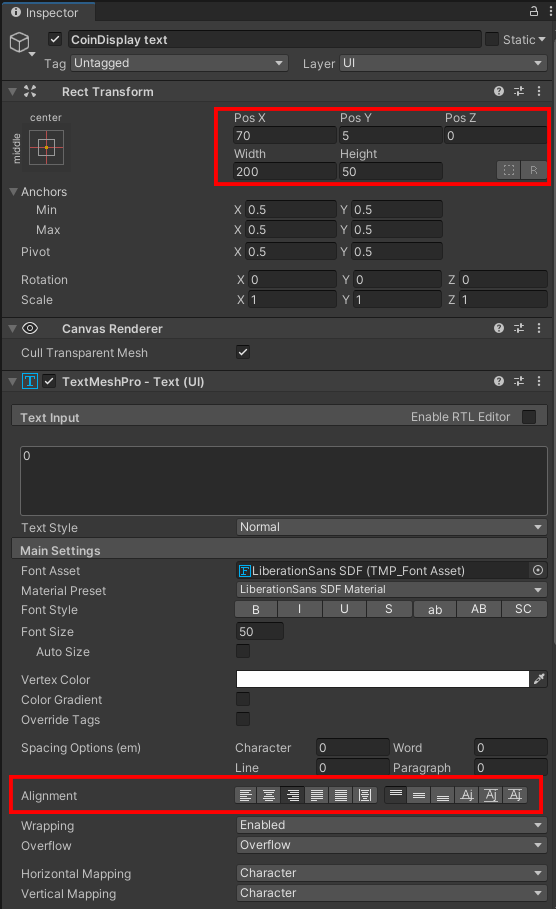 Setting the Rect Transform position and alignment to right