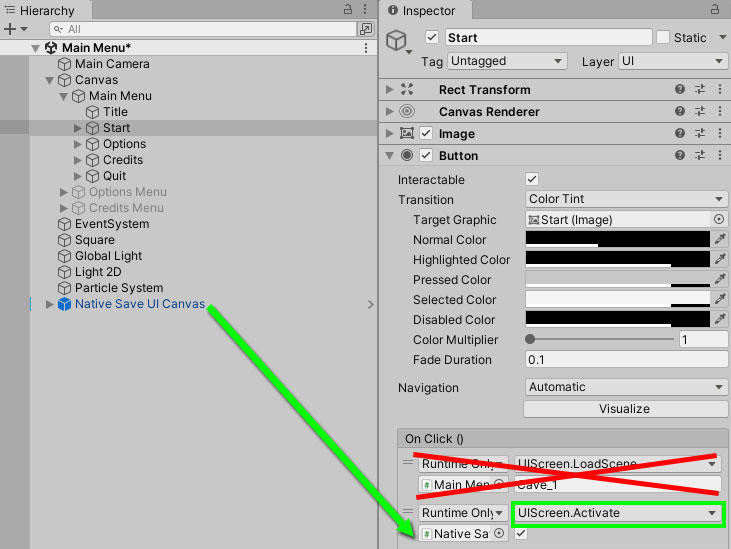 Reconfigure Start button