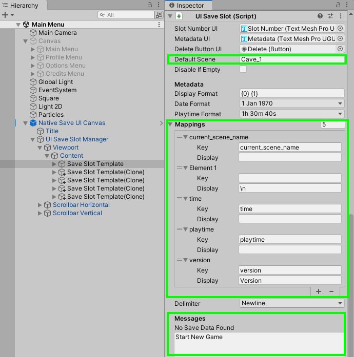 UI Save Slot important settings