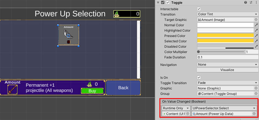 Select toggle action