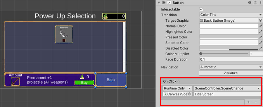 Back Button UI Power selector