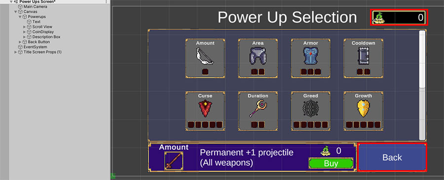 Power Ups UI Screen