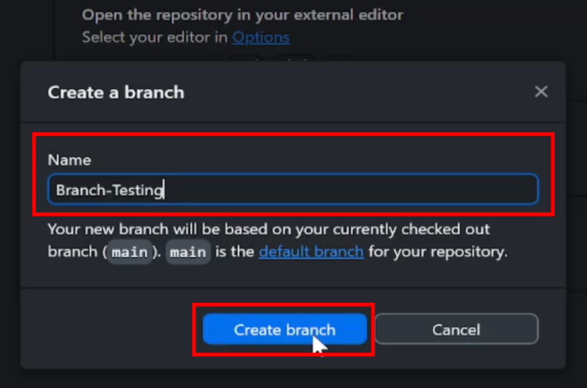 give the new branch a suitable name then click create branch
