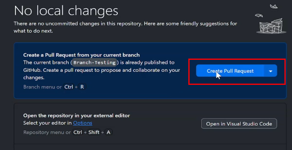 click on create pull request in github desktop