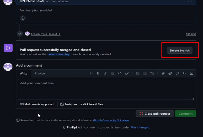 github browser delete branch