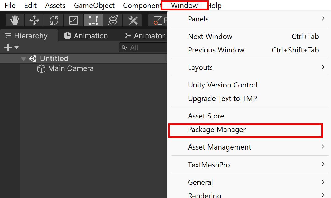 click window button and open package manager