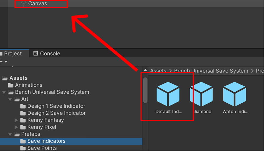 placing the indicator prefab onto Canvas.