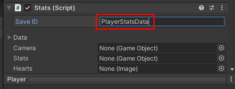  set the Stats component's Save ID to PlayerStatsData