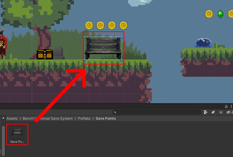 placing bench asset into scene