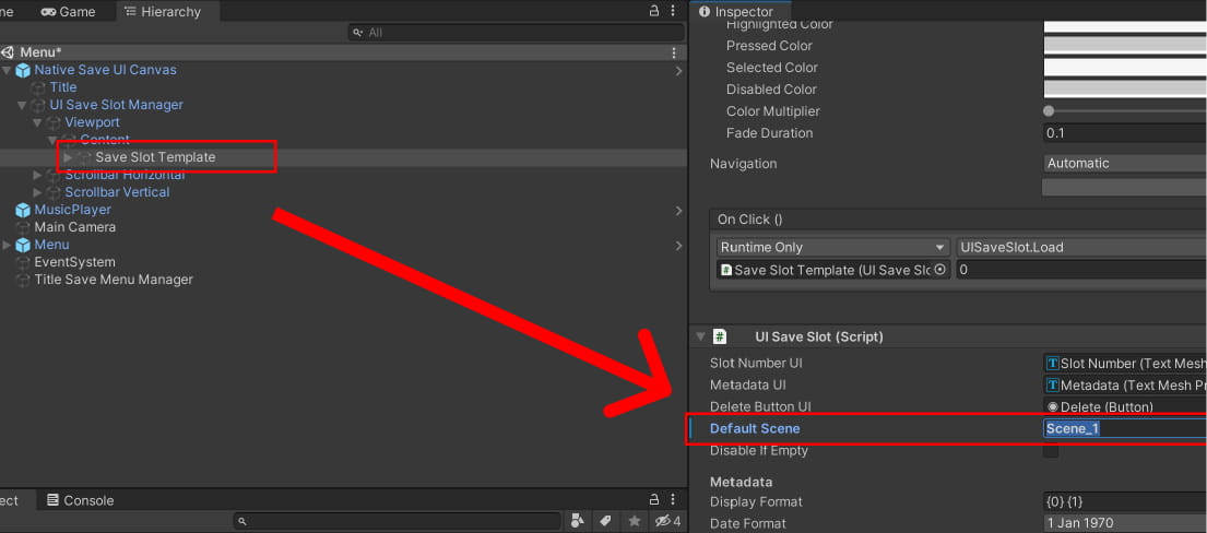 Set the save slot's Default Scene to Scene_1.
