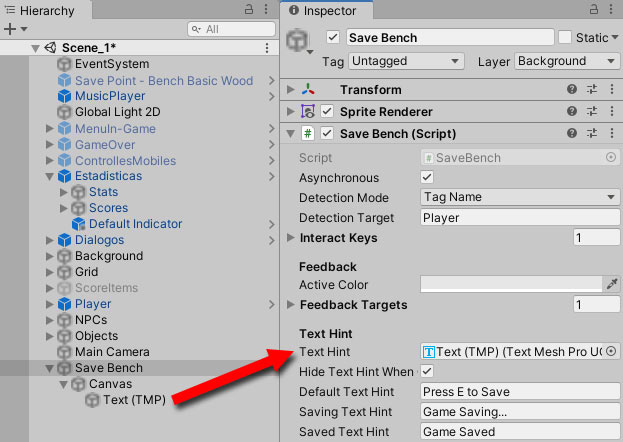 Save Bench text hint