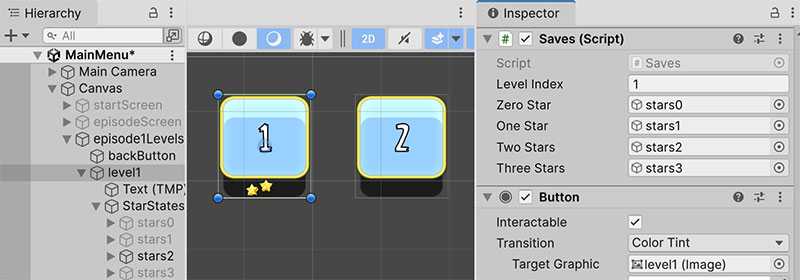 The Saves component on the Level Select button.